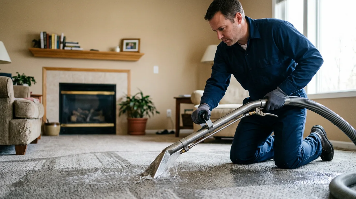 Water damage restoration technician working near Meriden, IA
